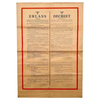Originele WWII Duitse Nederlandse decreetposter politiestandrecht Seyss-Inquart 1 mei 1943 bezet Nederland Duitse bezetting K 983.