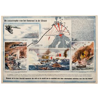 Original WWII German Dutch propaganda poster PQ 17 Arctic convoy Archangel Luftwaffe U-boats 1942 Second World War militaria.