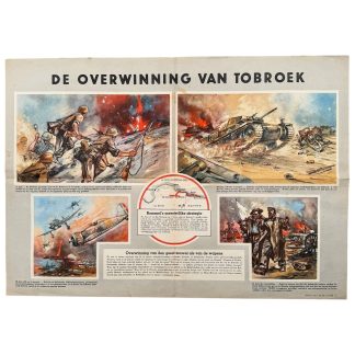 Original WWII German Dutch propaganda poster Tobruk 1942 Erwin Rommel Afrika Korps Luftwaffe tanks North Africa militaria collectors.