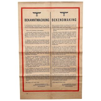 Originele WWII Duitse Nederlandse bekendmaking poster Seyss-Inquart 29 januari 1944 bezetting Nederland evacuatie Wehrmacht K 983.