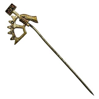 Original WWII German NSBO stickpin Nationalsozialistische Betriebszellenorganisation badge with hammer cogwheel and swastika for collectors