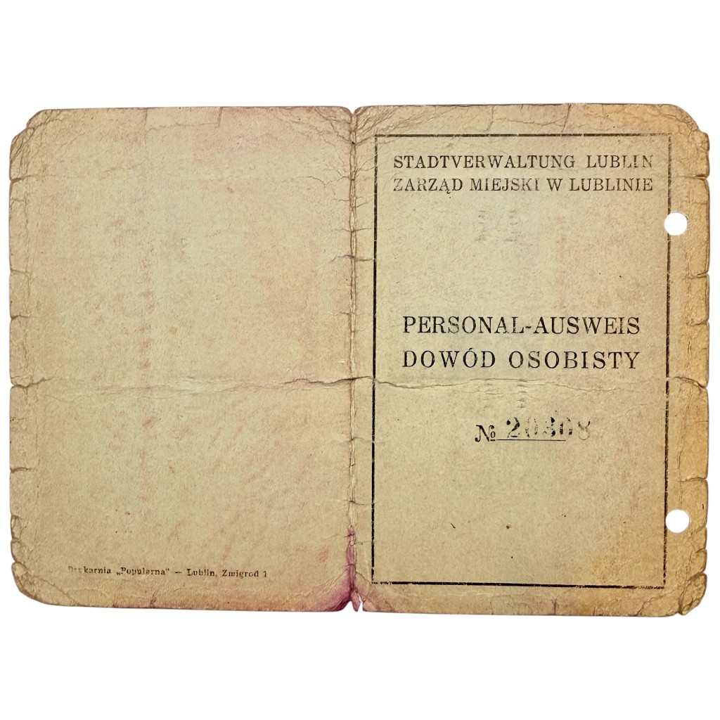 Original WWII German Occupied Poland Personal-Ausweis – Hieronim Zagorski – Lublin 1940