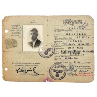 Original WWII German Occupied Poland Personal-Ausweis – Hieronim Zagorski – Lublin 1940