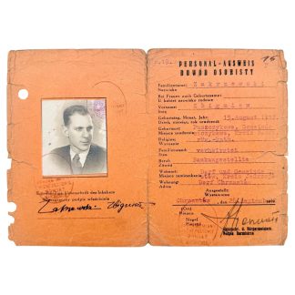 Original WWII German Occupied Poland Personal-Ausweis – Zbigniew Zakrzewski – Chrzastow 1939