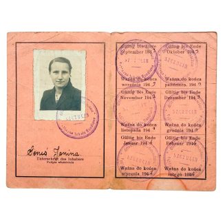 Original WWII German Occupied Poland School Ausweis Janina Sorus Szczucin 1943-1944