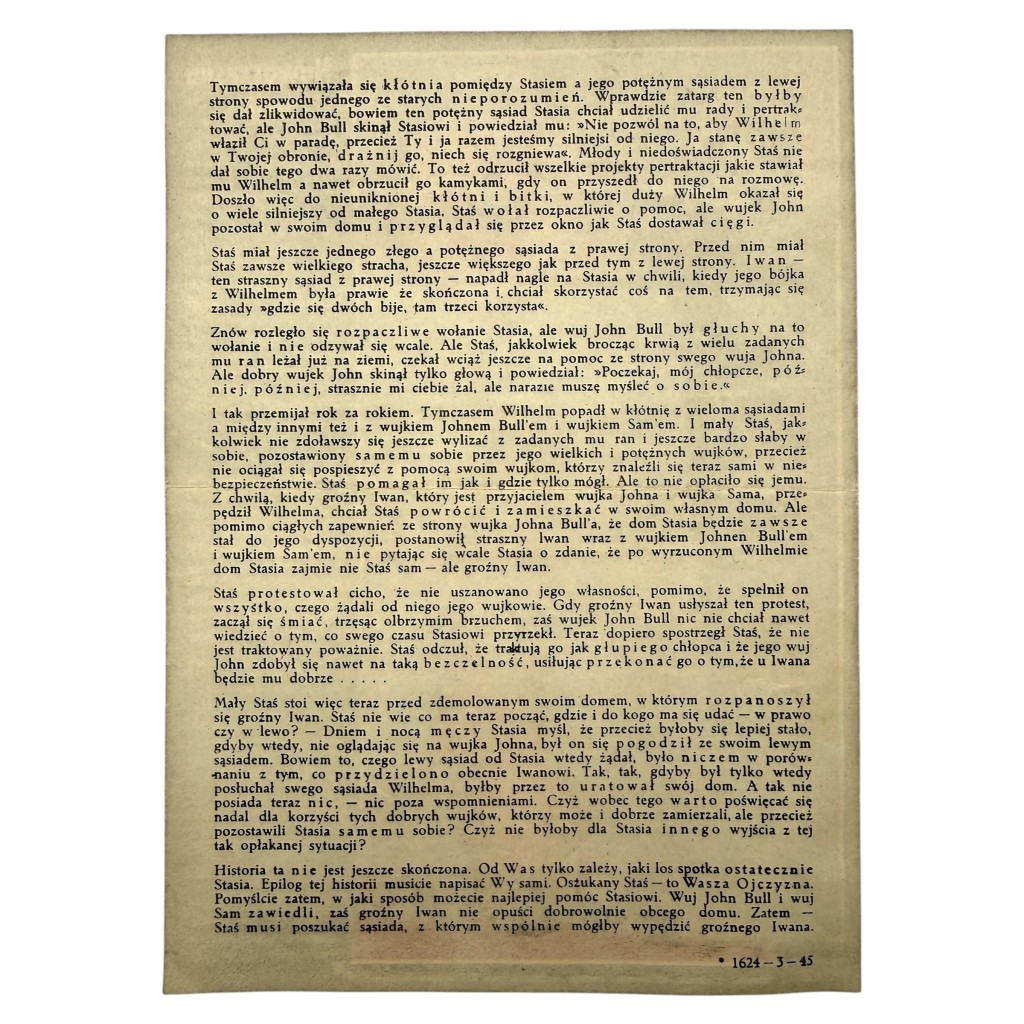 Original WWII German Polish Propaganda Leaflet 'Nowoczesna Bajka' Poland 1945