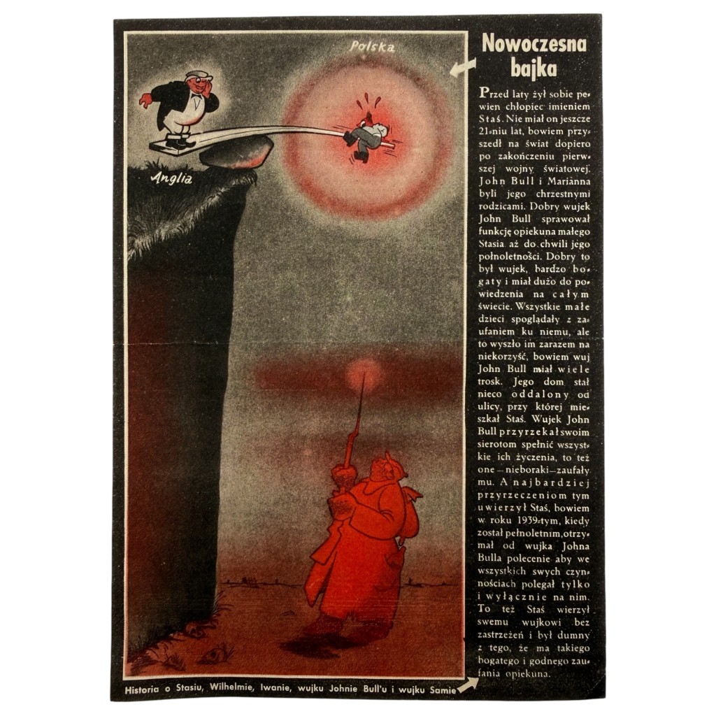 Original WWII German Polish propaganda leaflet 'Nowoczesna Bajka' Poland John Bull Soviet Union psychological warfare March 1945.