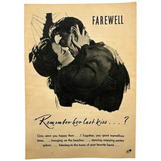 Original WWII German propaganda leaflet 'Farewell – Remember her last kiss?' aimed at Allied soldiers using sweetheart and homesickness propaganda.