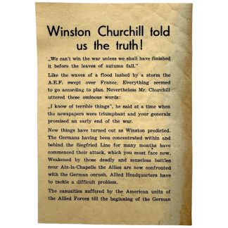 Original WWII German propaganda leaflet Winston Churchill 1944 Battle of the Bulge Ardennes Offensive psychological warfare against British soldiers.