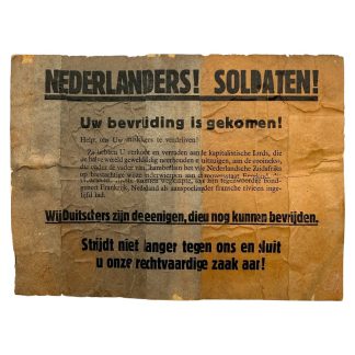 Origineel WWII Duits propagandapamflet 'Nederlanders! Soldaten!' uit mei 1940 voor Nederlandse militairen tijdens de Duitse invasie van Nederland.