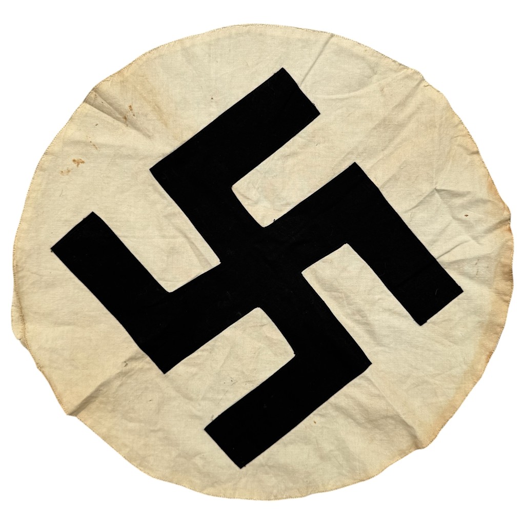 Original WWII German swastika flag emblem printed on white cloth 46 cm Third Reich German flag World War II militaria.
