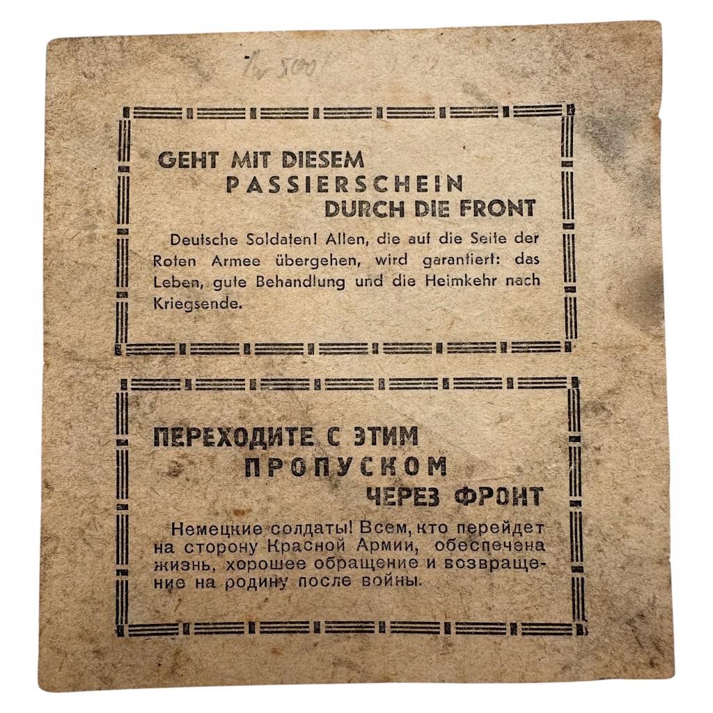 Original WWII Soviet Russian Propaganda Leaflet for German Soldiers – Safe Conduct Pass – Red Army
