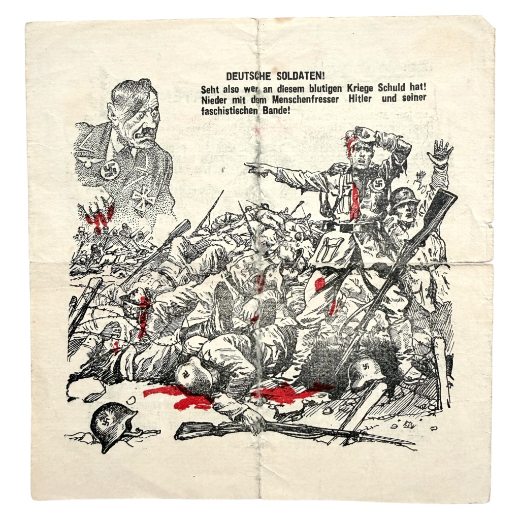 Original Soviet Russian propaganda leaflet from World War II, printed in German and directed at German soldiers on the Eastern Front.