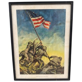 Original WWII USMC Iwo Jima framed print Raising Our Flag U.S. Marines Mount Suribachi Pacific War American militaria.