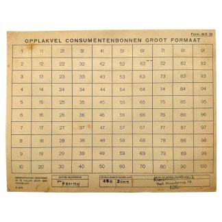 Origineel Nederlands distributie opplakvel consumentenbonnen 1942 Form MD18 Kranenburg's Bakkerij Ede Tweede Wereldoorlog.
