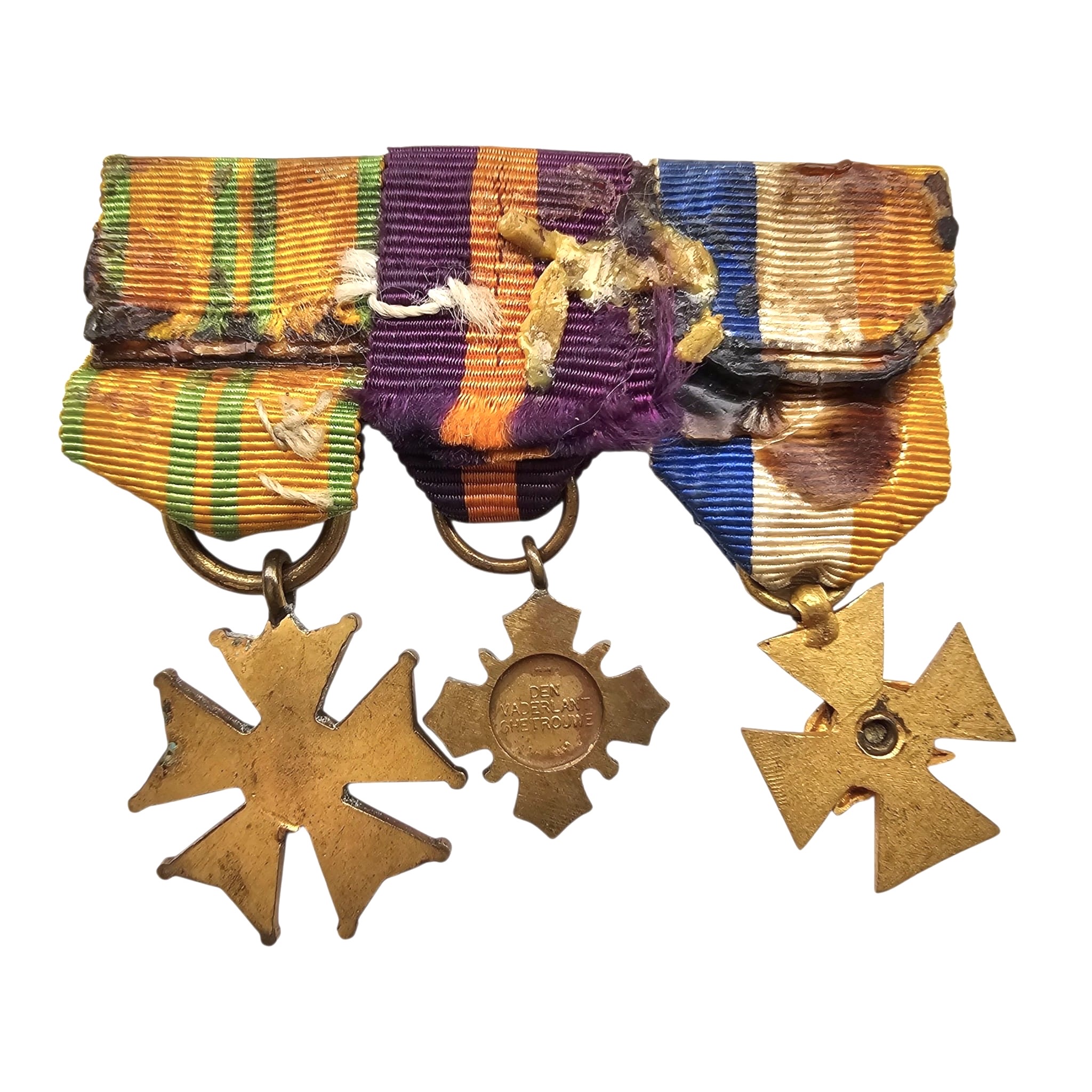 Original Dutch Miniature Medal Bar – Mobilisation Cross, 20 Years Officers Service & Marching Medal