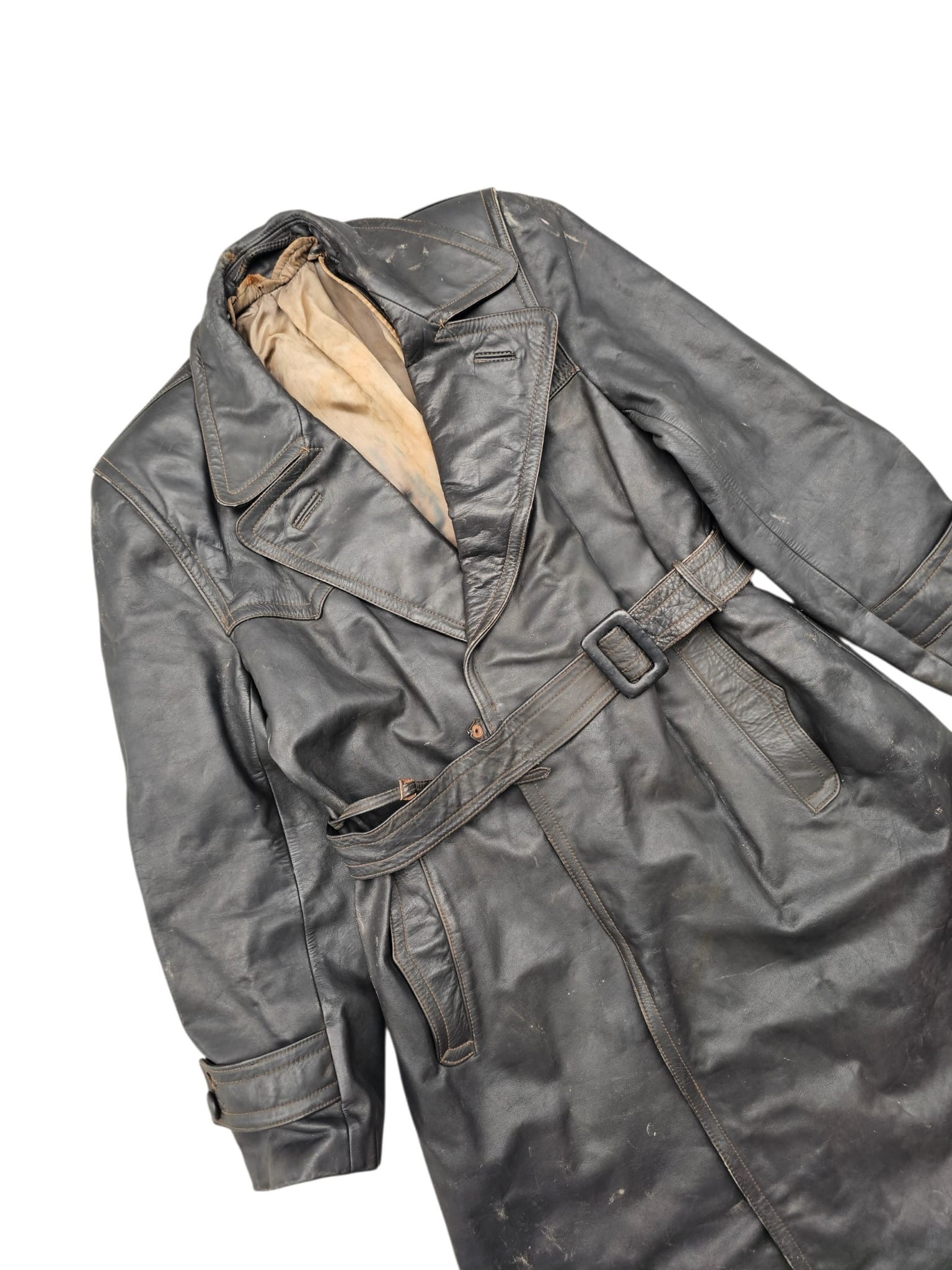 Original WWII German Civilian Black Leather Coat