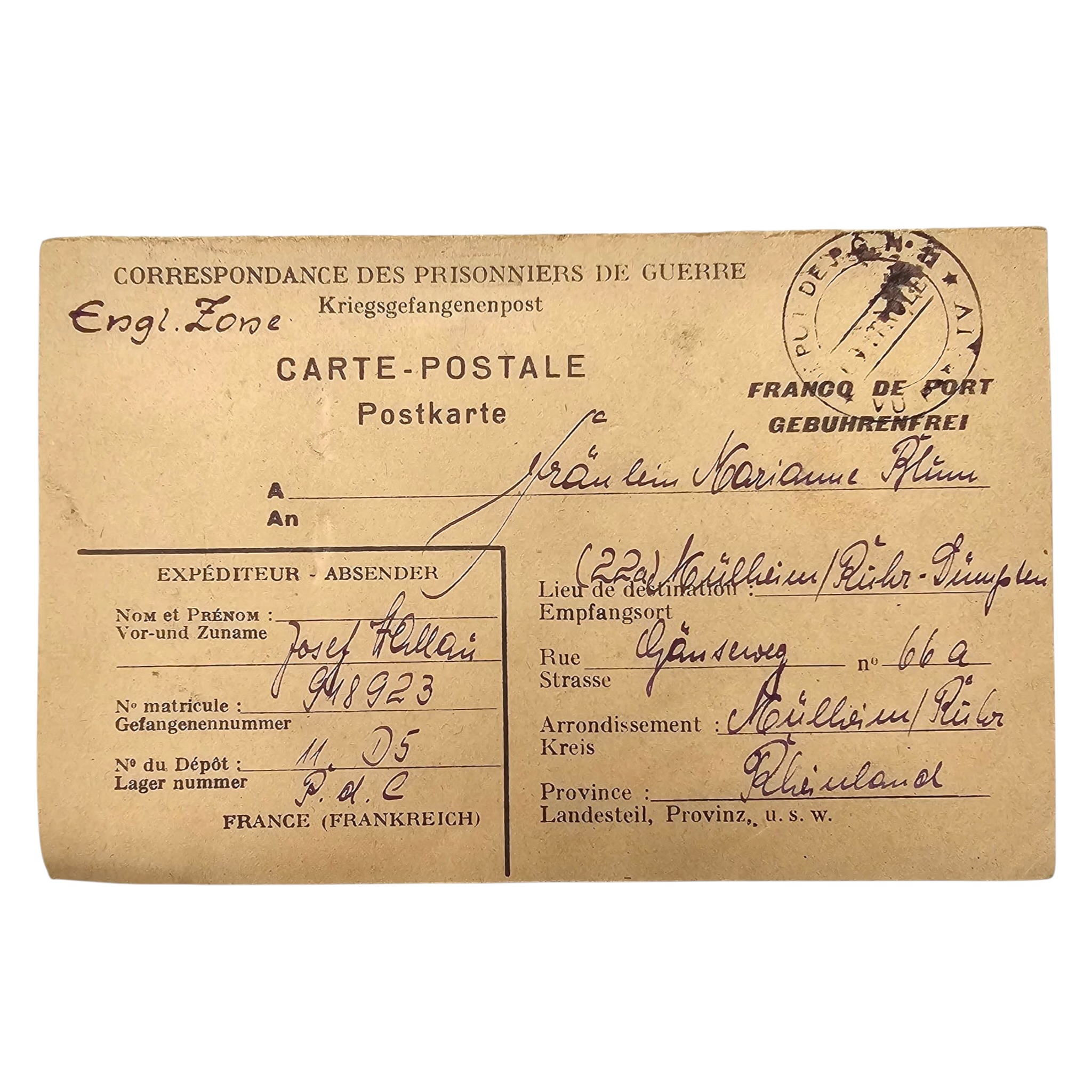 Original WWII German Kriegsmarine Blum Family Grouping – May 1945 ID Card & POW Documents - Afbeelding 11
