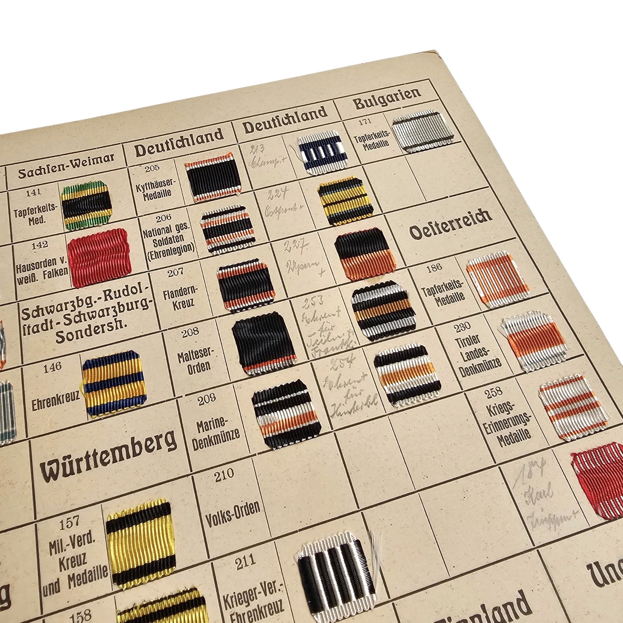 Original German Pre-WWII / WWII Hinterleitner Brunnacker & Co. Medal Ribbon Sample Card