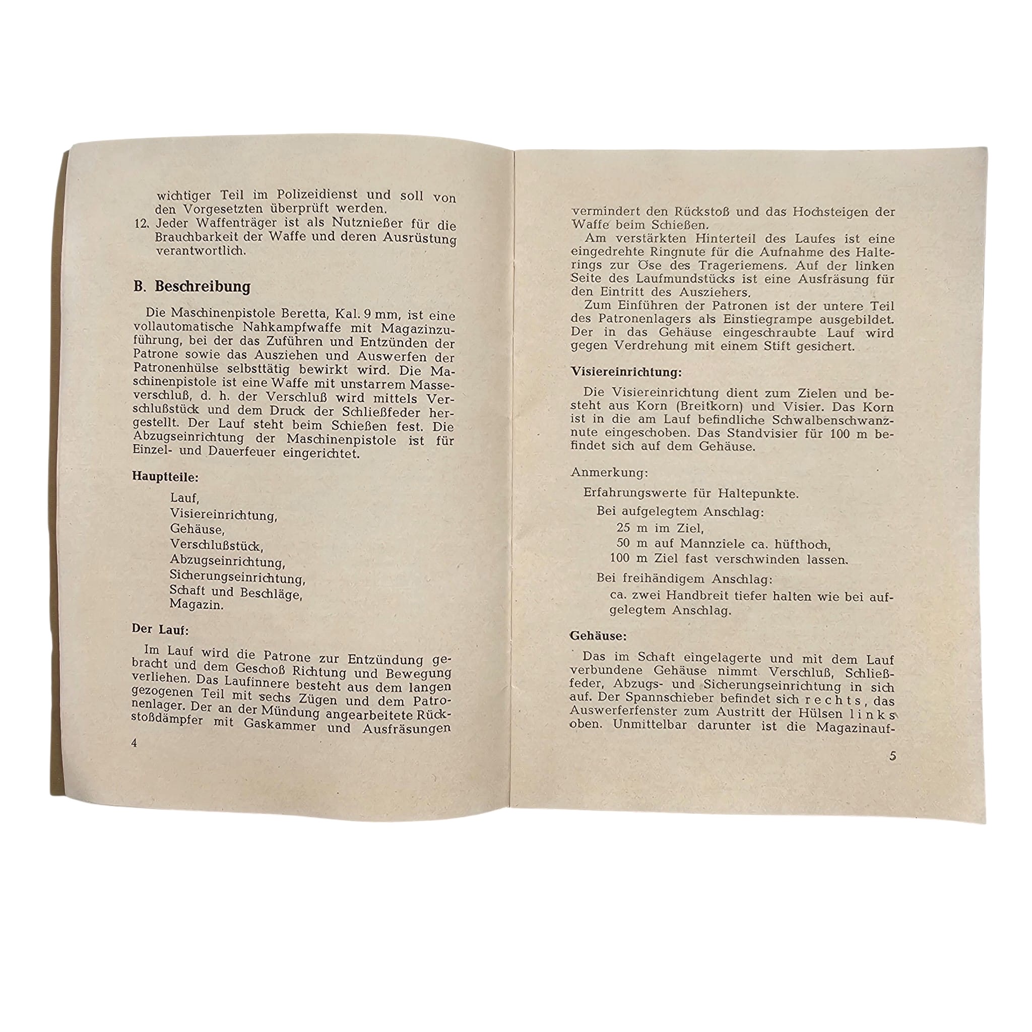 Original 1951–1952 West German Bavarian Police Beretta M38/44 9mm Instruction Manual - Afbeelding 6