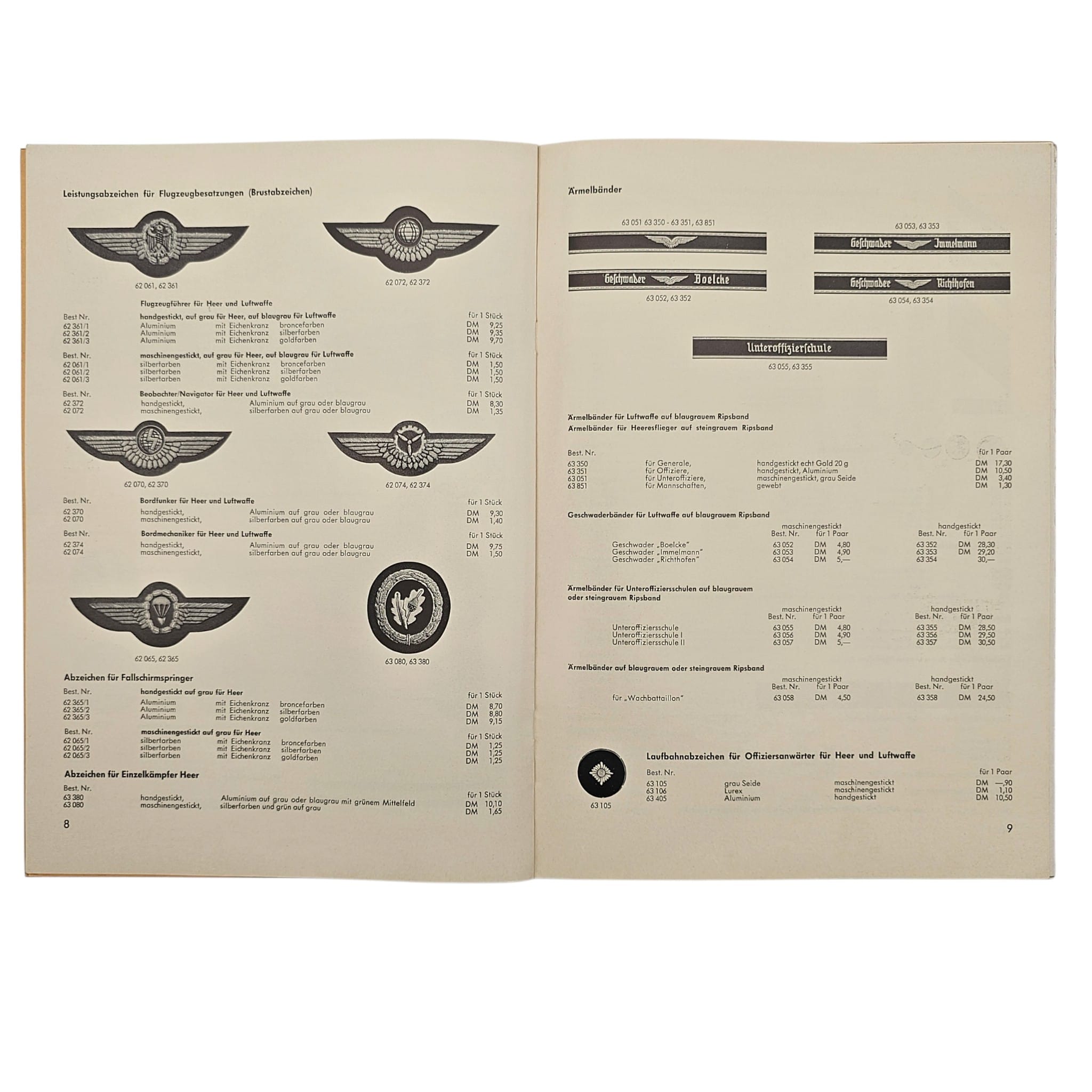 Original German Bundeswehr Albert Bender Heer & Luftwaffe Insignia Price Catalogue c. 1960–1970