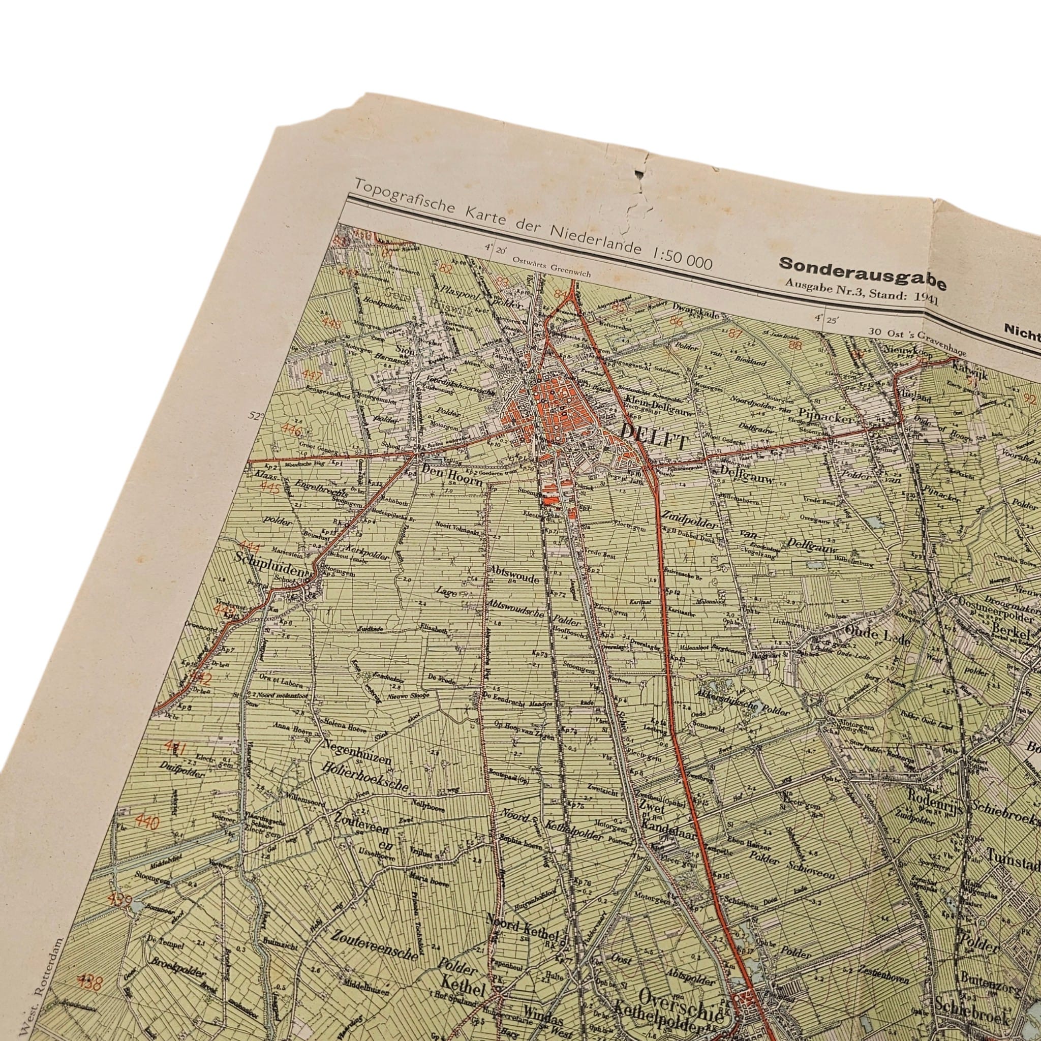 Original WWII German Military Staff Map Rotterdam and Delft – Sonderausgabe 1941 – 37 Ost Rotterdam - Afbeelding 2