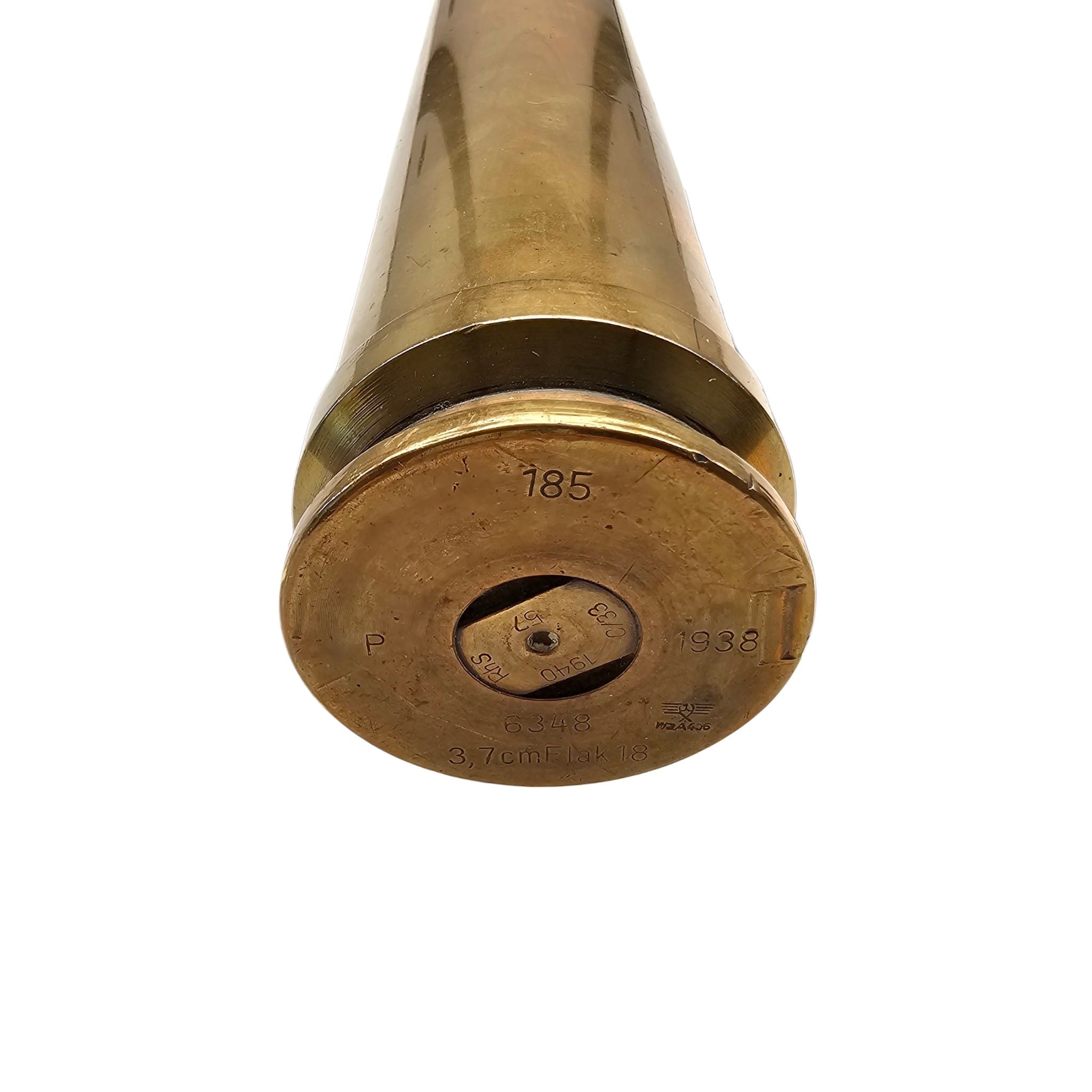 Original WWII German 3.7 cm Flak 18 Anti-Aircraft Brass Shell Casing 1938 - Afbeelding 3