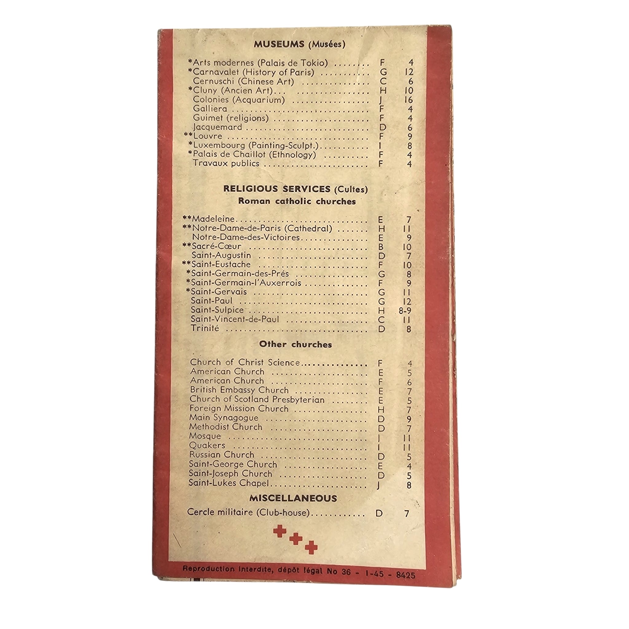 Original January 1945 WWII American Red Cross Map of Paris – US Servicemen Guide & Paris Métro