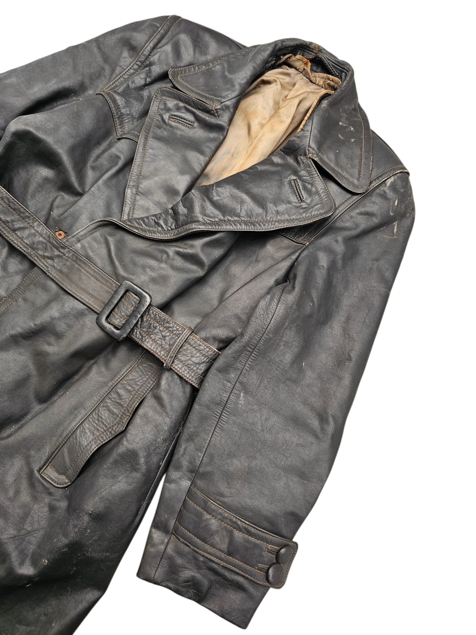 Original WWII German Civilian Black Leather Coat - Afbeelding 3