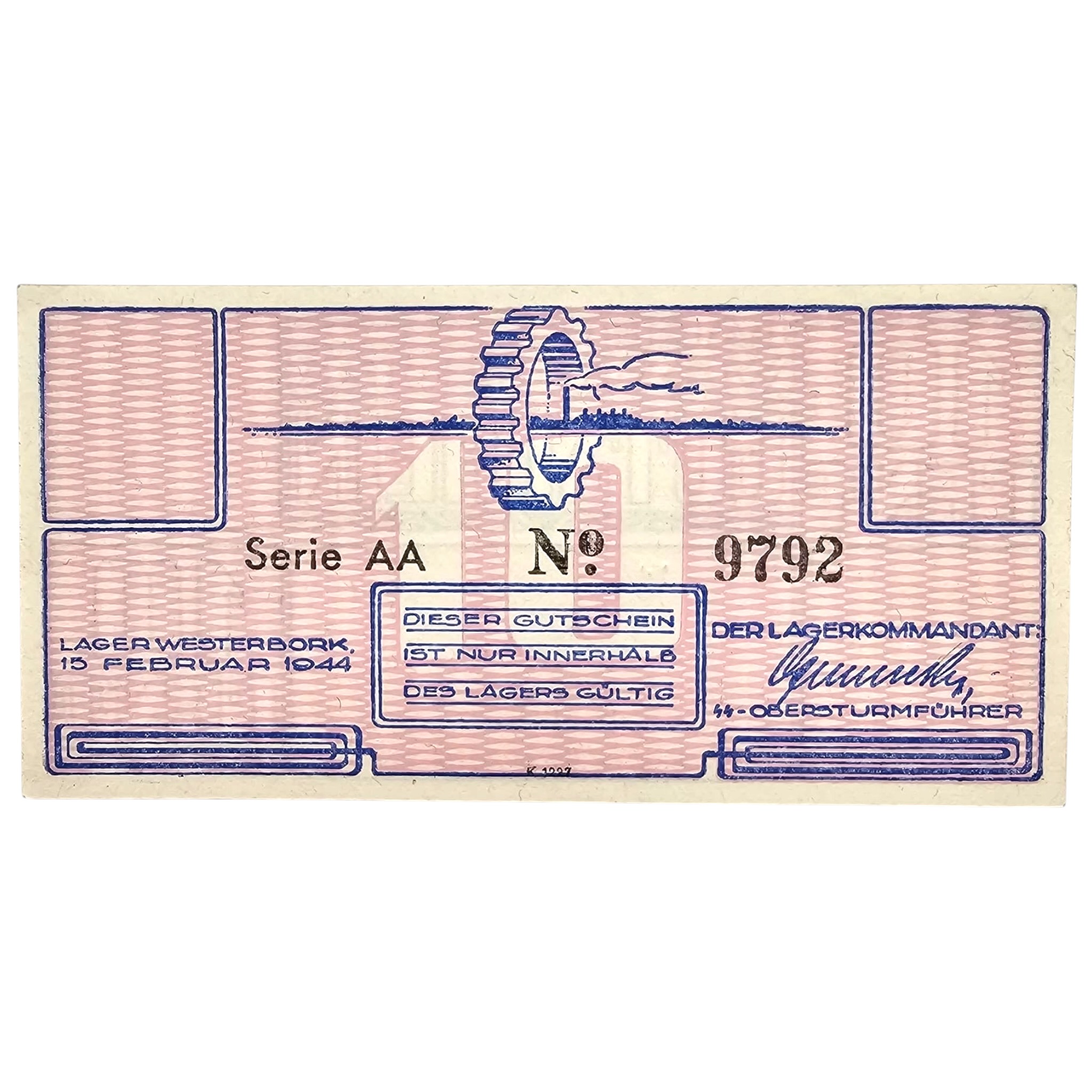 Original WWII Dutch ‘Durchgangslager’ Westerbork banknote 10 cent