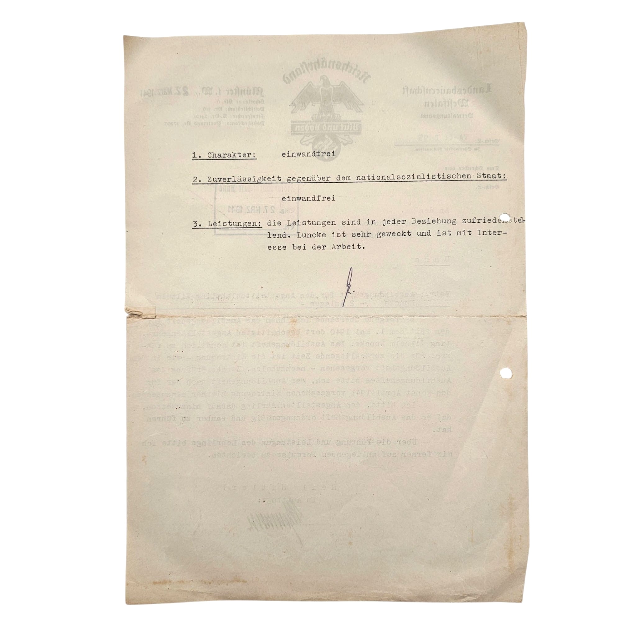 Original WWII German Reichsnährstand Landesbauernschaft Westfalen Document Wilhelm Luncke 1941 - Afbeelding 4