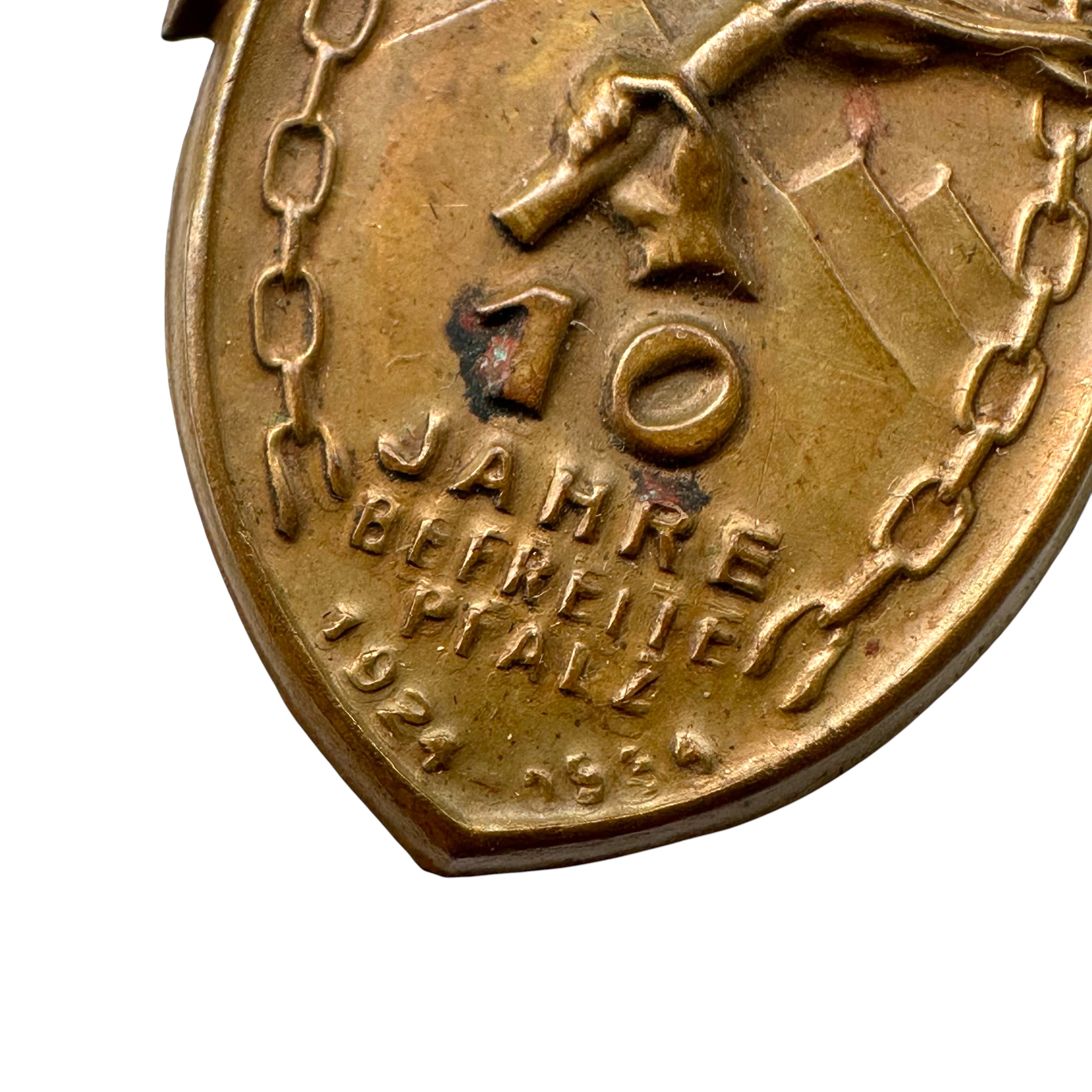 Original 1934 German '10 Jahre Befreite Pfalz' Commemorative Tinnie Badge 1924-1934 - Afbeelding 3
