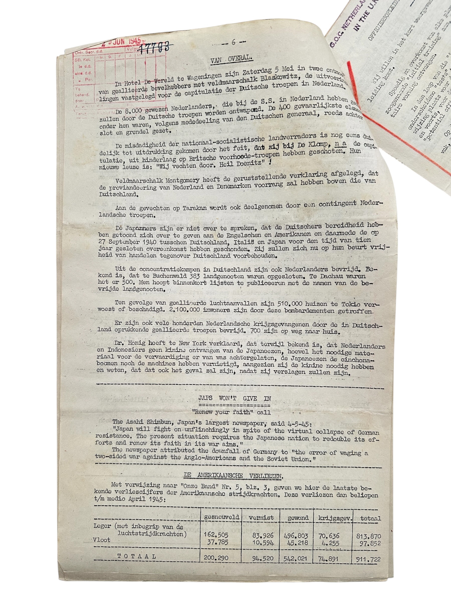 Original WWII Dutch 'Onze Band' Expeditionary Force Newspaper No. 7 – Liberation of the Netherlands – 12 May 1945 - Afbeelding 8