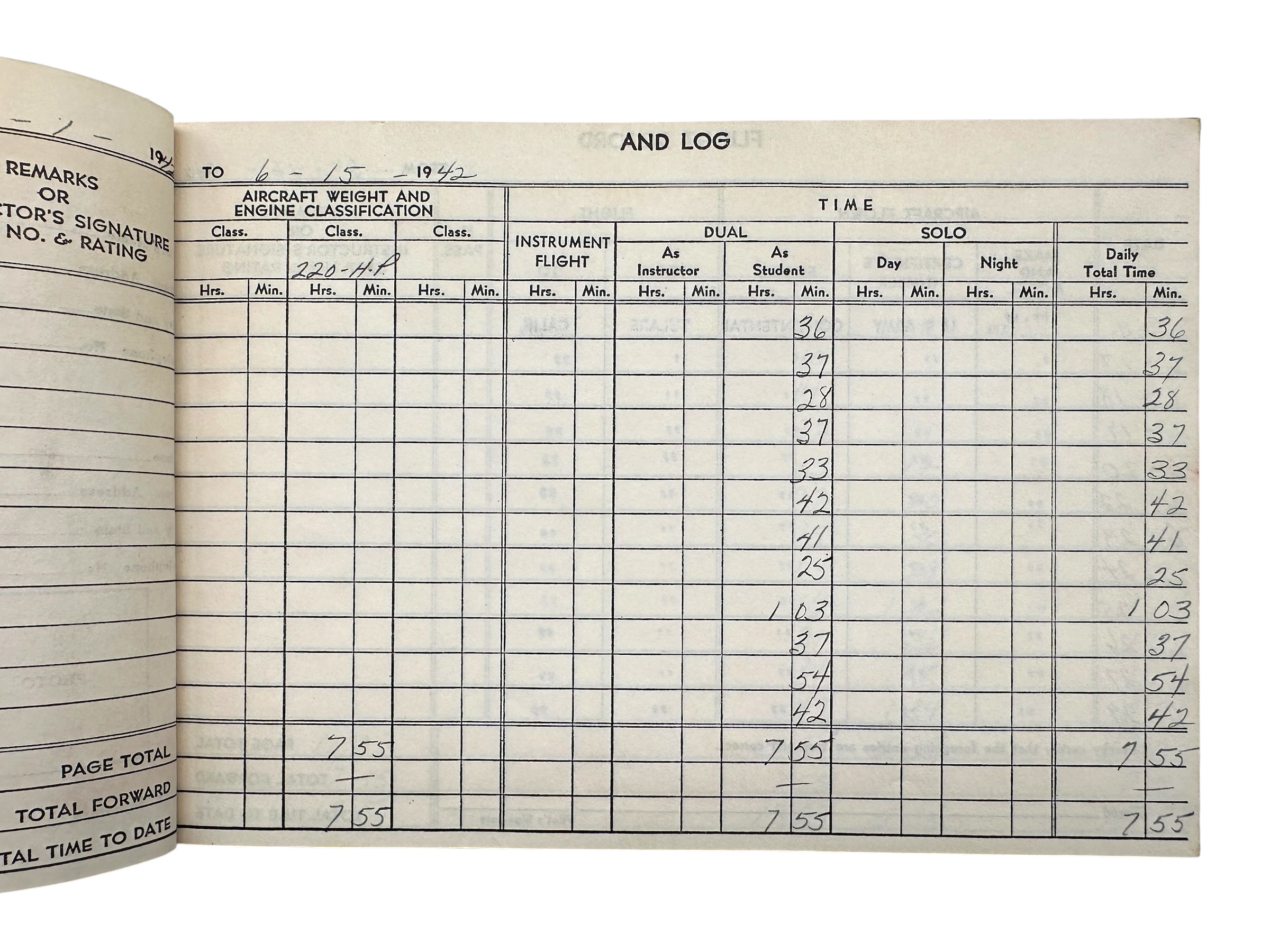 Original WWII USAAF Pilot Robert D. Johnston Flight Log Book 1942-1943 – Stearman, AT-6 & B-17G - Afbeelding 6