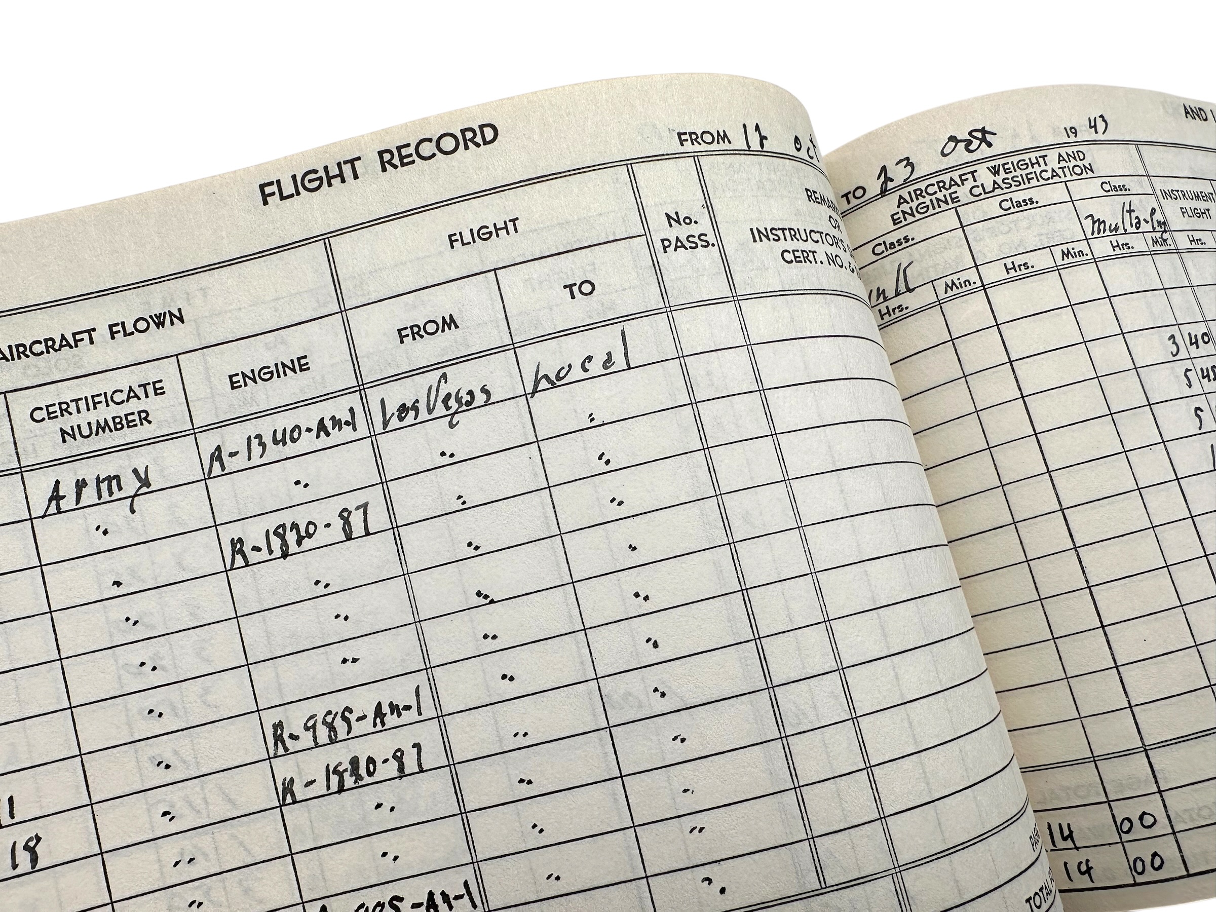Original WWII USAAF Pilot Robert D. Johnston Flight Log Book 1942-1943 – Stearman, AT-6 & B-17G - Afbeelding 4