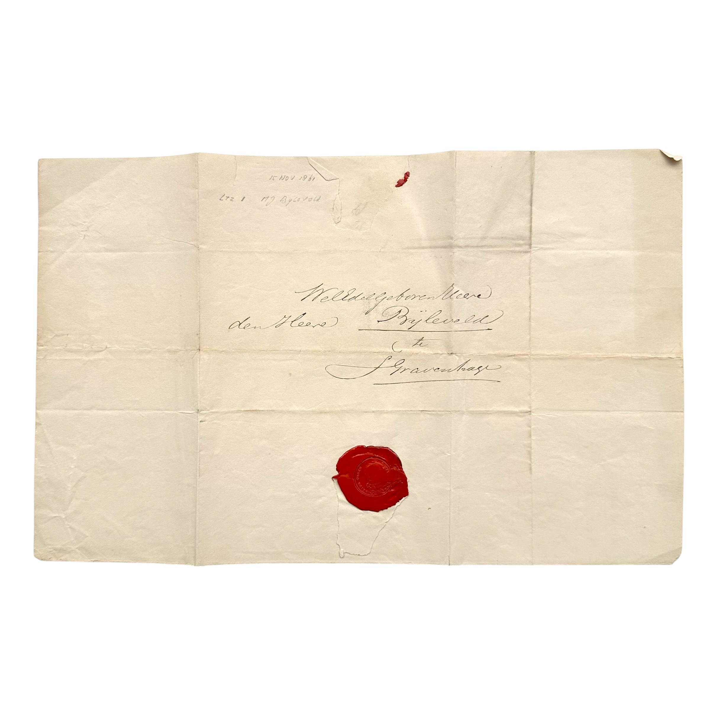 Original 1861 Dutch Military William Order 4th Class Decoration Certificate – Lieutenant at Sea M.J. Bijleveld