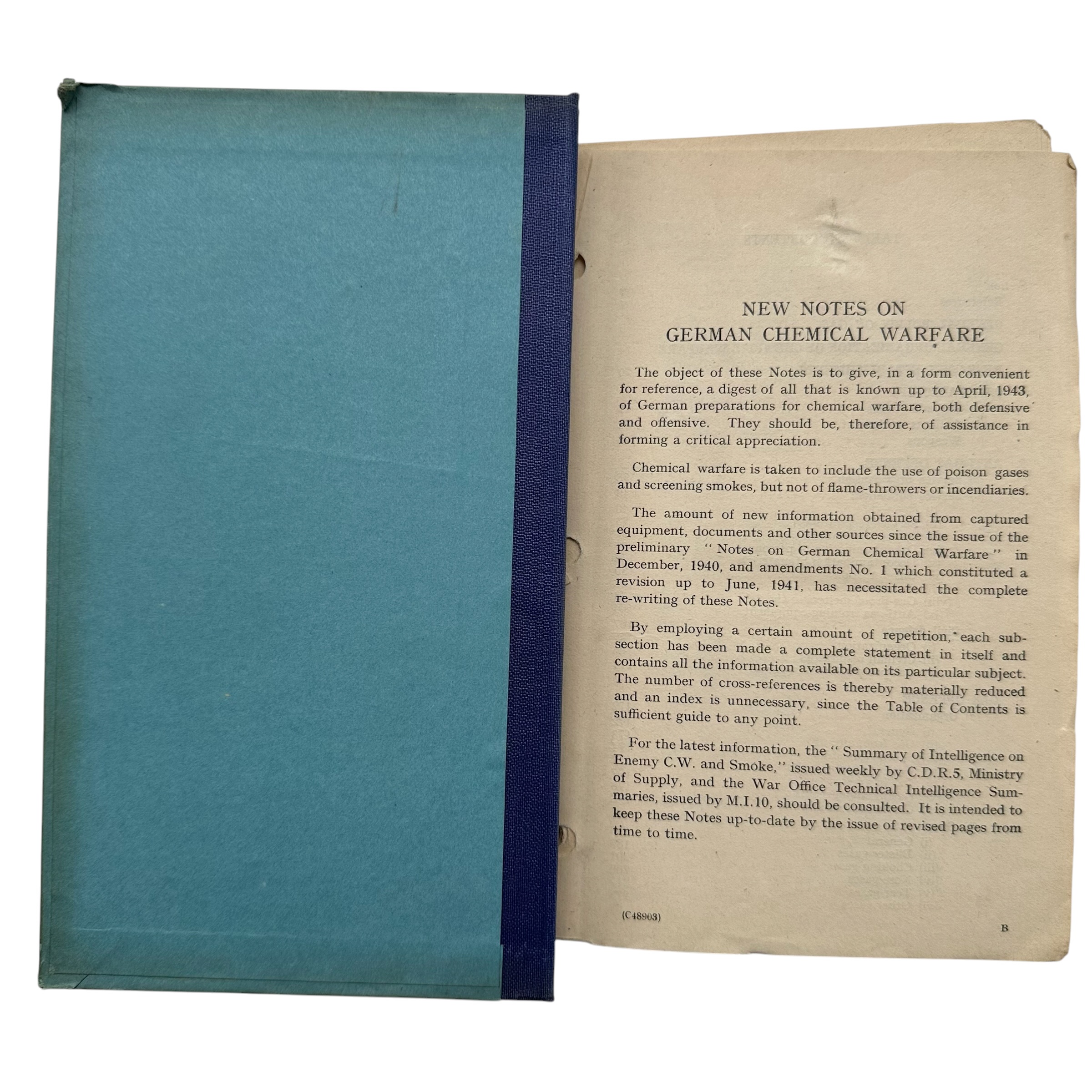 Original WWII British Secret MI10 Intelligence Book 'New Notes on German Chemical Warfare' – War Office 1943