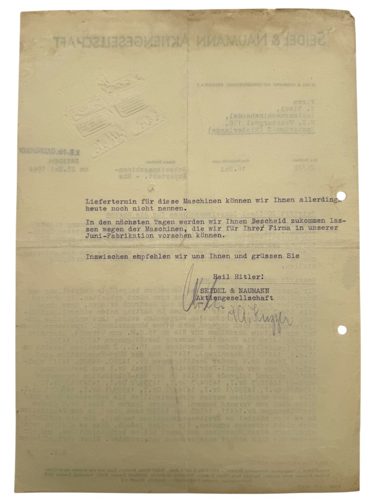 Original WWII German Seidel & Naumann Typewriter Documents Kriegsmarine Wehrmacht Amsterdam 1944 - Image 3