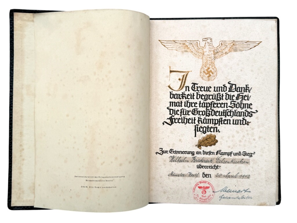 Original WWII German Ehren-Chronik 1939 Wehrmacht Honor Chronicle with Award Entry - Afbeelding 3