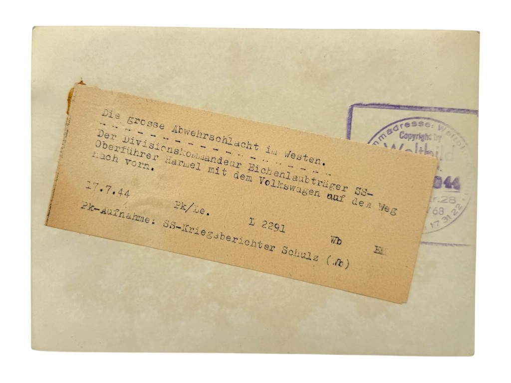 Original WWII German Waffen-SS Heinz Harmel 10. SS-Panzer-Division 'Frundsberg' Normandy Photo 1944