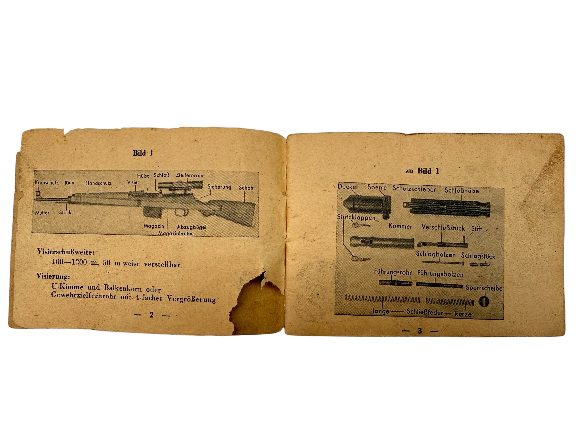 Original WWII German Karabiner 43 K43 Sniper Rifle 4x Scope Manual D 1865/2 1944 - Afbeelding 5