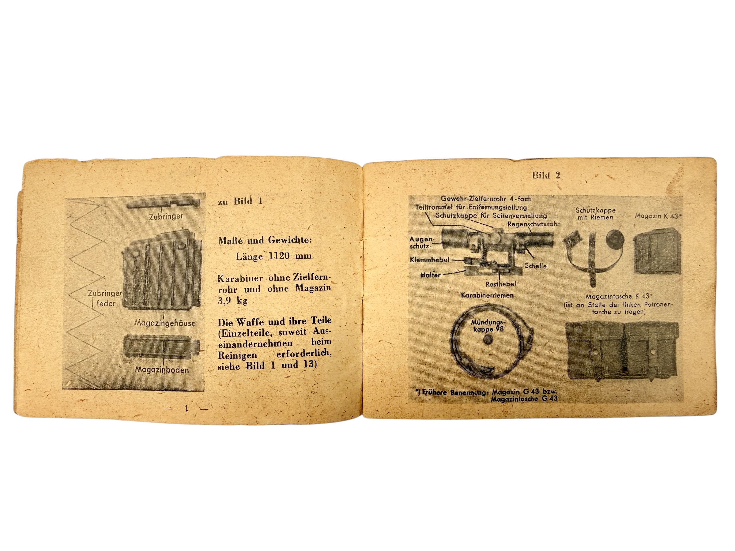 Original WWII German Karabiner 43 K43 Sniper Rifle 4x Scope Manual D 1865/2 1944 - Afbeelding 6