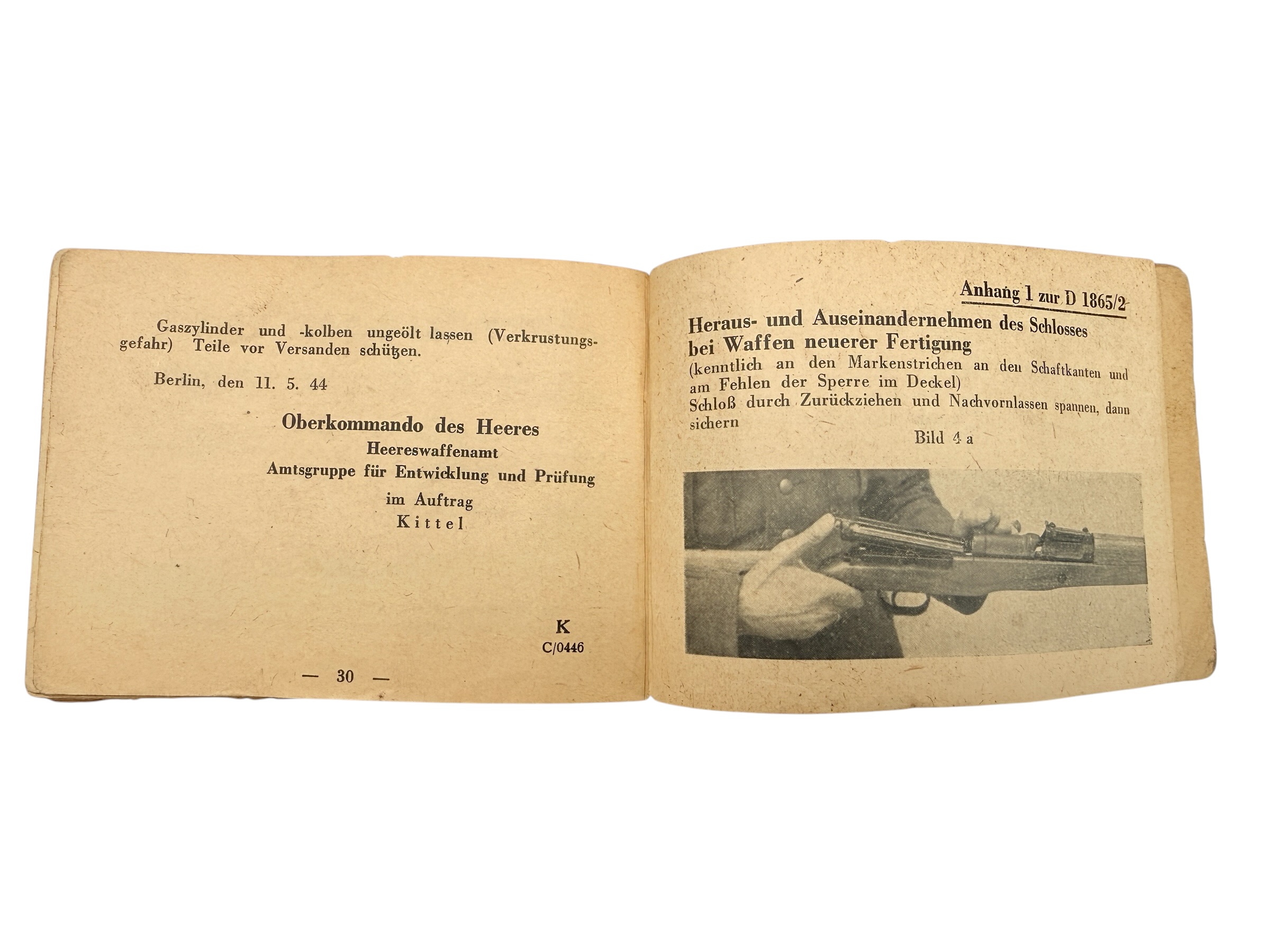 Original WWII German Karabiner 43 K43 Sniper Rifle 4x Scope Manual D 1865/2 1944 - Afbeelding 17