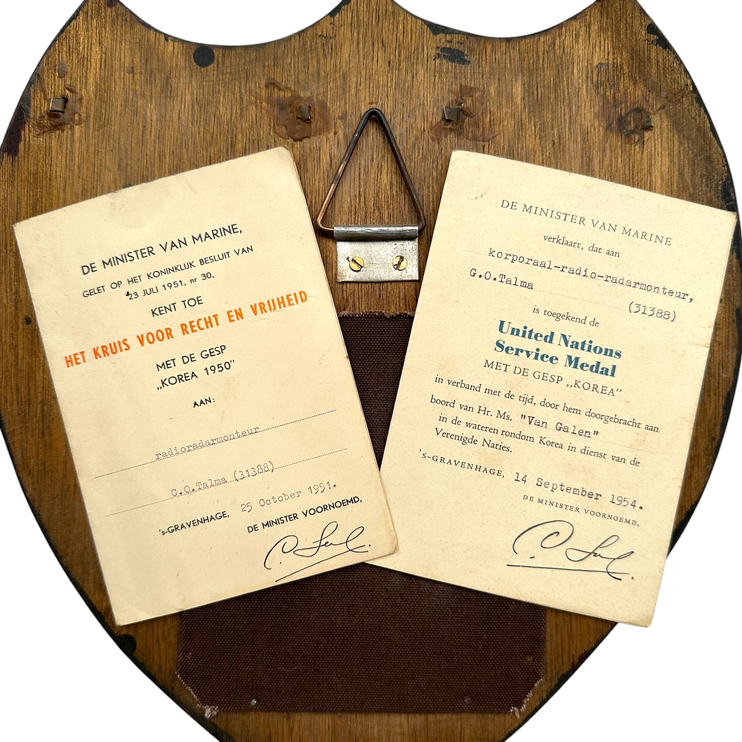 Original Korean War Dutch Veteran G.O. Talma 2nd Infantry Division Indianhead Plaque HNLMS Van Galen - Afbeelding 6