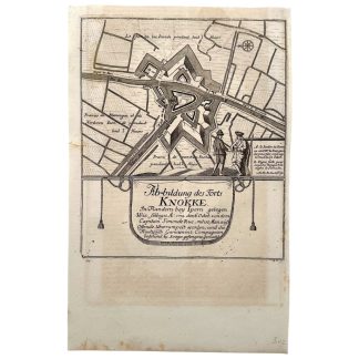 Originele 1723 Duitse kopergravure Fort Knokke Vlaanderen Spaanse Successieoorlog 1712 historische militaire kaart vesting Ieper.