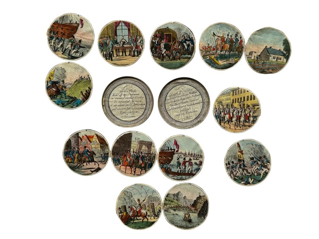 Original 1815 Napoleonic Wars Silver Steckmedaille by Johann Thomas Stettner with Hand-Coloured Prints, Booklet & Original Case
