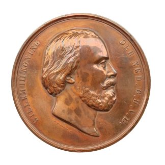 Originele Nederlandse bronzen penning 1856 koning Willem III Naatje op de Dam Amsterdam onthulling monument 1830 1831 S.C. Elion