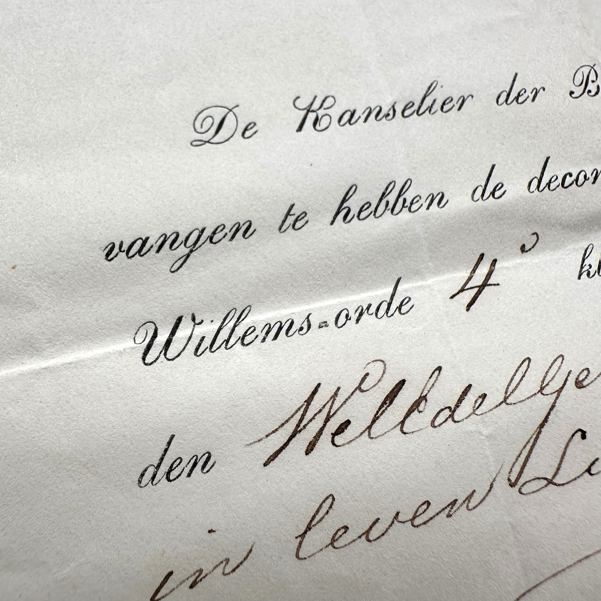 Original 1861 Dutch Military William Order 4th Class Decoration Certificate – Lieutenant at Sea M.J. Bijleveld