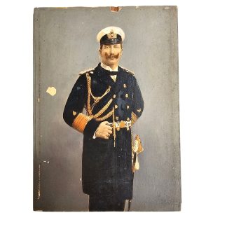 Original 1891 hand-painted wooden portrait panel of Kaiser Wilhelm II in Imperial German Navy uniform German Empire militaria.