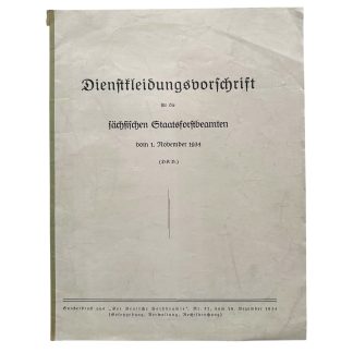 Original 1934 German Saxon State Forestry Service Dienstkleidungsvorschrift uniform regulations Forst rank insignia shoulder boards Third Reich.